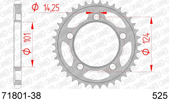 71801-38 звезда задняя KTM RC 8, KTM SM 990 Supermoto (ведомая) стальная, 525, AFAM (JTR898.38)