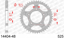 14404-48 звезда задняя SUZUKI GSF, GSX , SUZUKI SV 650 (ведомая) стальная, 525, AFAM (JTR807.48)