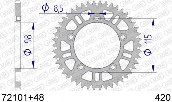 72101+48 звезда задняя KTM SX 65, HUSQVARNA CR 65 (ведомая) алюминиевая, самоочищающаяся, 420, AFAM (JTA894.48)