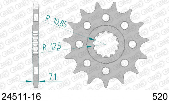 24511-16 звезда передняя KAWASAKI ZX 6 R ZX636 (ведущая) стальная, 520, AFAM (JTF1536.16)