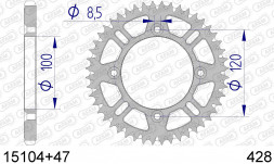 15104+47 звезда задняя SUZUKI RM 80, YAMAHA YZ 80 (ведомая) алюминиевая, самоочищающаяся, 428, AFAM (JTA798.47)
