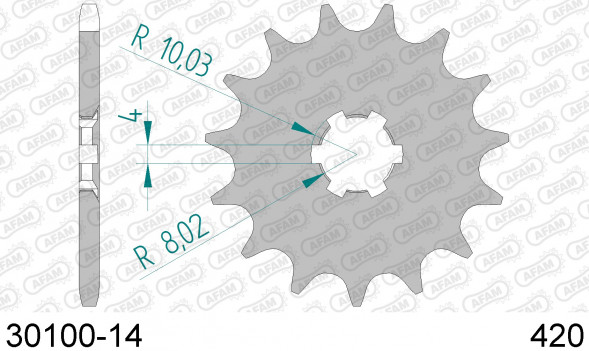 30100-14 звезда передняя KAWASAKI KX, SUZUKI RM, YAMAHA TT-R (ведущая) стальная, 420, AFAM (JTF546.14)