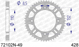 72102N-49 звезда задняя KTM SX 105, HUSQVARNA TC 85 (ведомая) алюминиевая, анодированная, 428, AFAM (JTA895.49 N/A)