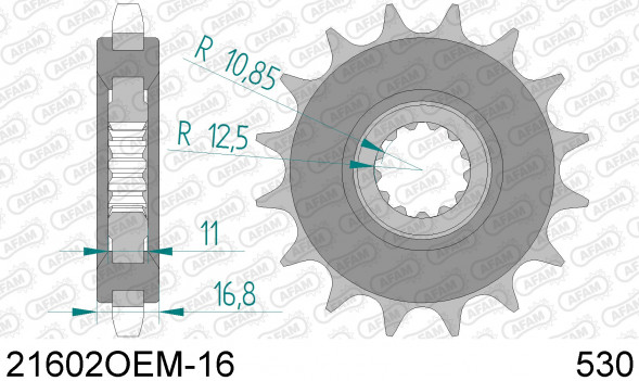 21602OEM-16 звезда передняя YAMAHA FZ 6 Fazer, FZX, YZF (ведущая) стальная с демпфером, 530, AFAM (JTF580.16)
