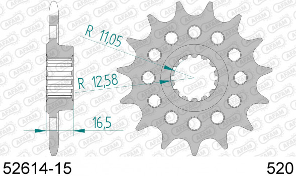 52614-15 звезда передняя DUCATI 1100 Hypermotard, DUCATI 999 S Monoposto (ведущая) стальная, 520, AFAM (JTF742.15)