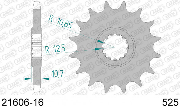21606-16 звезда передняя YAMAHA TDM, TRX, YZF (ведущая) стальная, 525, AFAM (JTF1586.16)