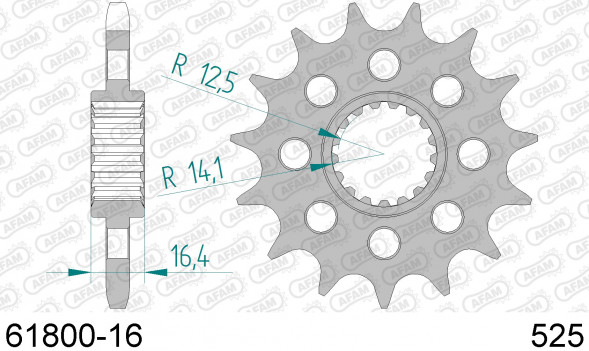 61800-16 звезда передняя KTM 1090 Adventure, SM 990 Supermoto (ведущая) стальная, 525, AFAM (JTF1904.16)