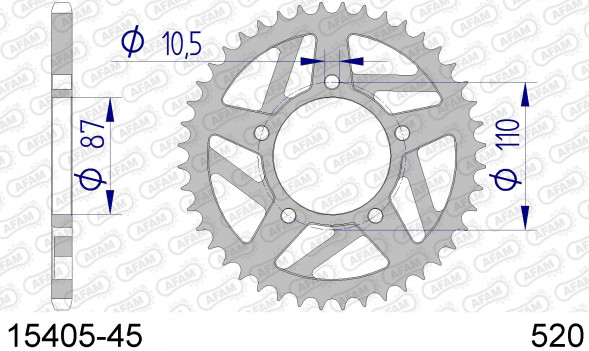 15405-45 звезда задняя SUZUKI GSX, SUZUKI SV (ведомая) алюминиевая, 520, AFAM (JTA823.45)