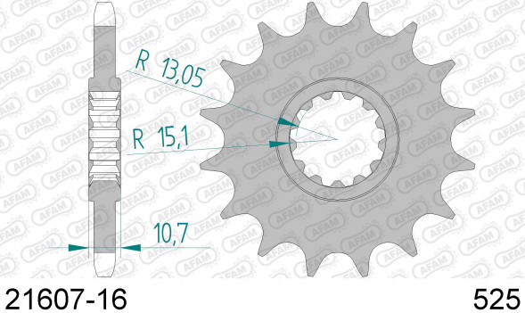 21607-16 звезда передняя YAMAHA FZ 8 Fazer, MT-09, TDM 900, YZF-R1 1000 (ведущая) стальная, 525, AFAM (JTF1591.16)