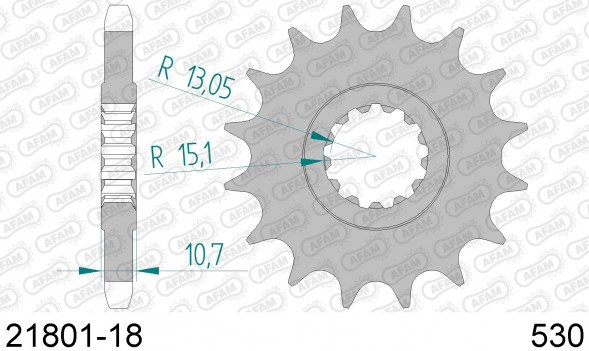 21801-18 звезда передняя YAMAHA FZ, XJR 1300, YZF 1000 (ведущая) стальная, 530, AFAM (JTF579.18)