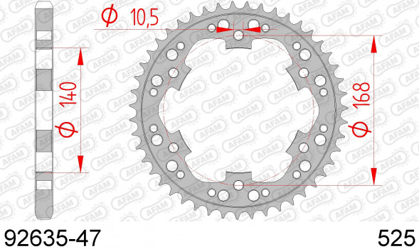 92635-47 звезда задняя BMW F 800 R (ведомая) стальная, 525, AFAM (JTR3.47)
