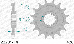 22201-14 звезда передняя KAWASAKI KLX, SUZUKI DR 125 (ведущая) стальная, 428, AFAM (JTF409.14)