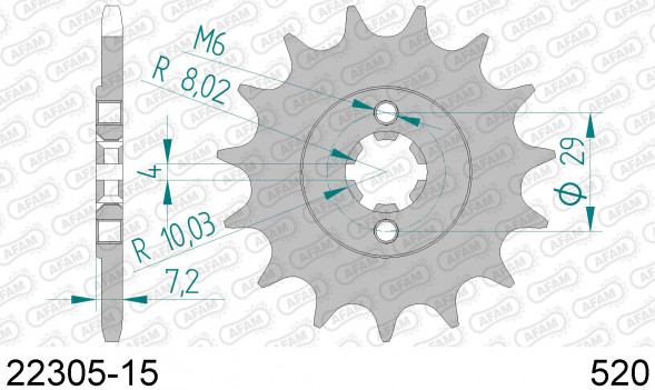 22305-15 звезда передняя SUZUKI TS 200 (ведущая) стальная, 520, AFAM