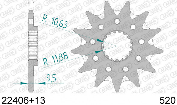 22406+13 звезда передняя SUZUKI RM-Z 450 (ведущая) стальная самоочищающаяся, 520, AFAM