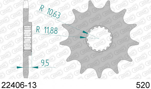 22406-13 звезда передняя SUZUKI RM-Z 450 (ведущая) стальная, 520, AFAM (JTF1441.13)