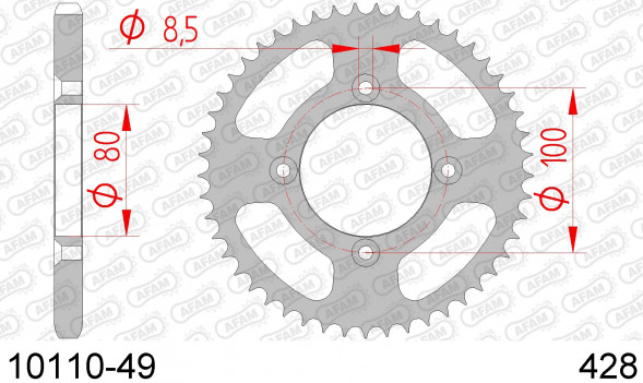 10110-49 звезда задняя HONDA CRF 125 (ведомая) стальная, 428, AFAM (JTR1204.49)