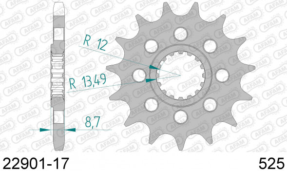 22901-17 звезда передняя SUZUKI GSX-R 1000 (ведущая) стальная, 525, AFAM