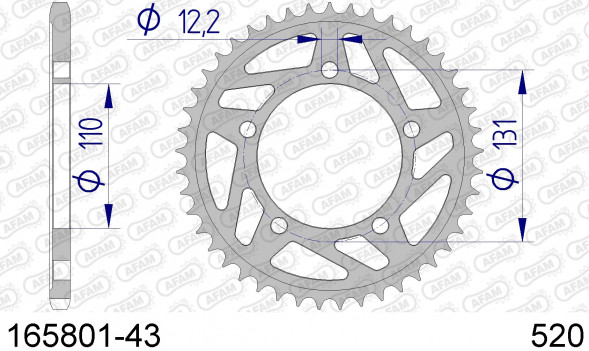 165801-43 звезда задняя BMW S 1000 R (ведомая) алюминиевая, HARD, AFAM (JTA75.43)