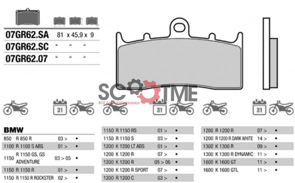 Колодки тормозные МОТО BREMBO 07GR6207 (FDB2124)
