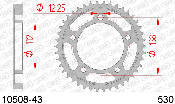10508-43 звезда задняя HONDA CB 1100, HONDA CBF 1000 (ведомая) стальная, 530, AFAM (JTR302.43)