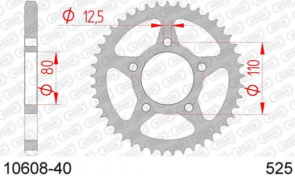 10608-40 звезда задняя HONDA CB 500, HONDA CB 750 (ведомая) стальная, 525, AFAM (JTR1332.40)