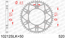 10212SLK+50 звезда задняя HONDA CRF 250, CRF 450 (ведомая) стальная, самоочищающаяся, облегченная, 520, AFAM