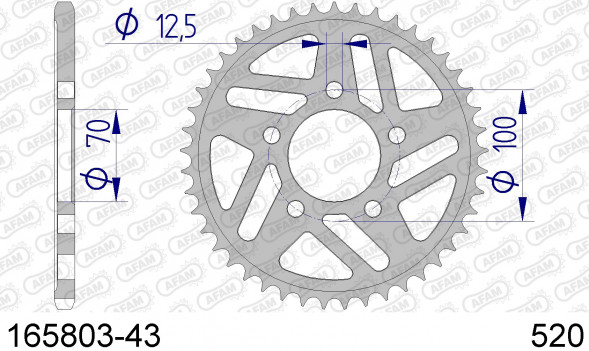 165803-43 звезда задняя BMW S 1000, BMW HP4 1000 (ведомая) алюминиевая, HARD, 520, AFAM