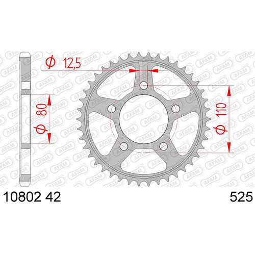 10802-42 звезда задняя HONDA CRF 1000 (ведомая) стальная , 525, AFAM