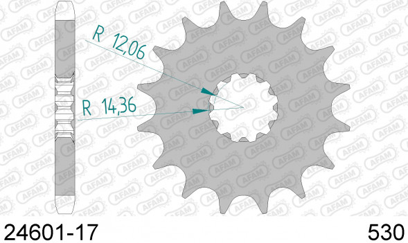 24601-17 звезда передняя KAWASAKI ZZR 1100 ZX, 1400 ZX (ведущая) стальная, 530, AFAM (JTF517.17)