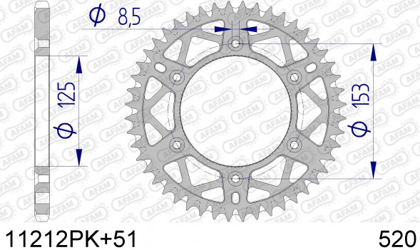 11212PK+51 звезда задняя HONDA CR 250, CRF 450 (ведомая) алюминиевая, самоочищающаяся, черная, 520, AFAM