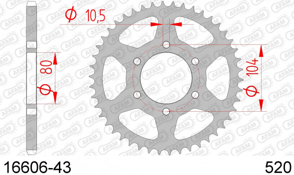 16606-43 звезда задняя KAWASAKI NINJA, Z 800, KAWASAKI ZX 6 (ведомая) стальная, 520, AFAM (JTR478.43)